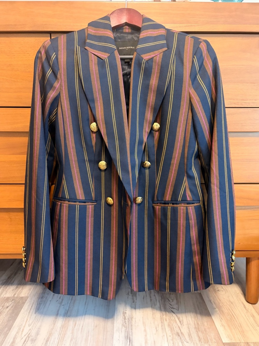 Banana Republic Navy Striped Blazer with Rust & Pink Accents